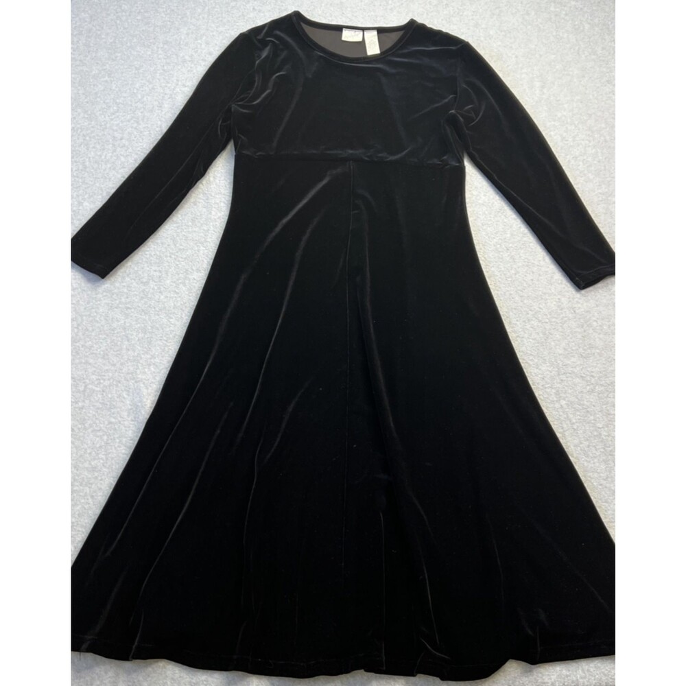 Jaqueline Ferrar Velour Maxi Dress 10P Black Empire Waist Long Sleeve Goth Witch